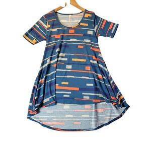 Lularoe Womens Carly Dress XXS Blue Abstract High Low Hem Stretch Casual‎ USA